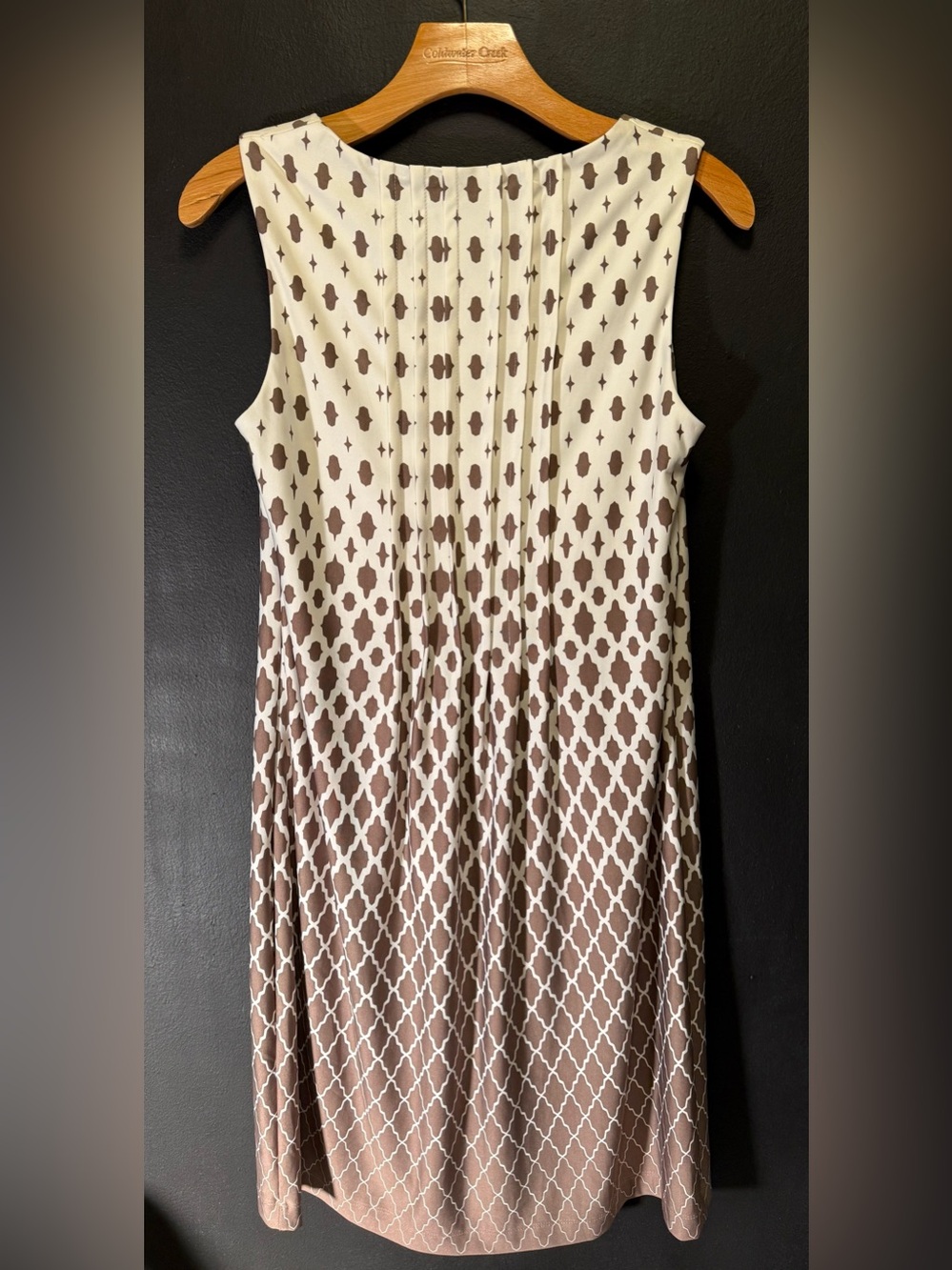 Perceptions Cream and Brown Sleeveless Midi Dress
